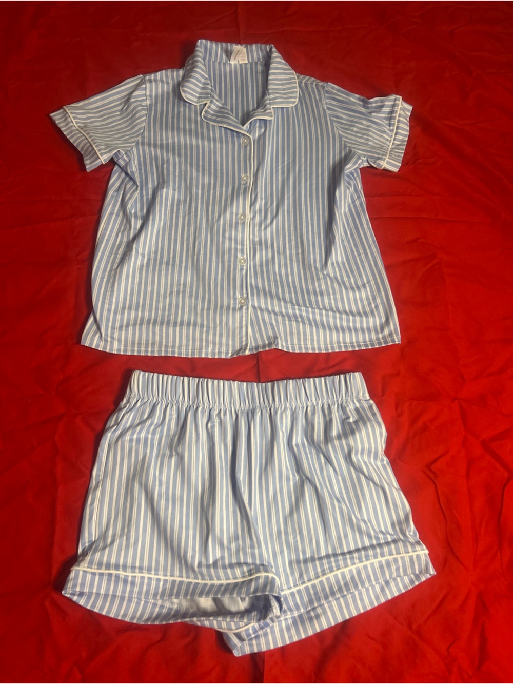 Light Blue & White Striped Short Pajama Set